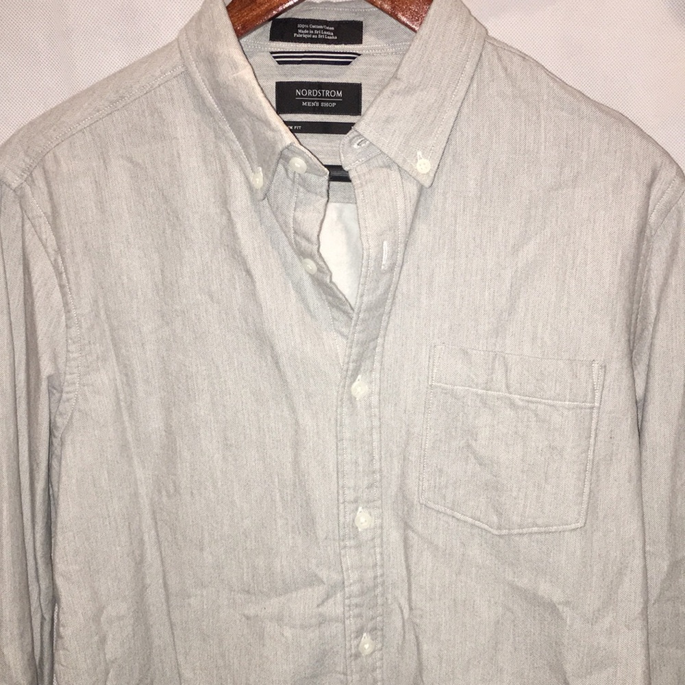 Nordstrom Mens Shop Trim Fit Flannel Lined 100% Cotton Gray Shirt | Size M